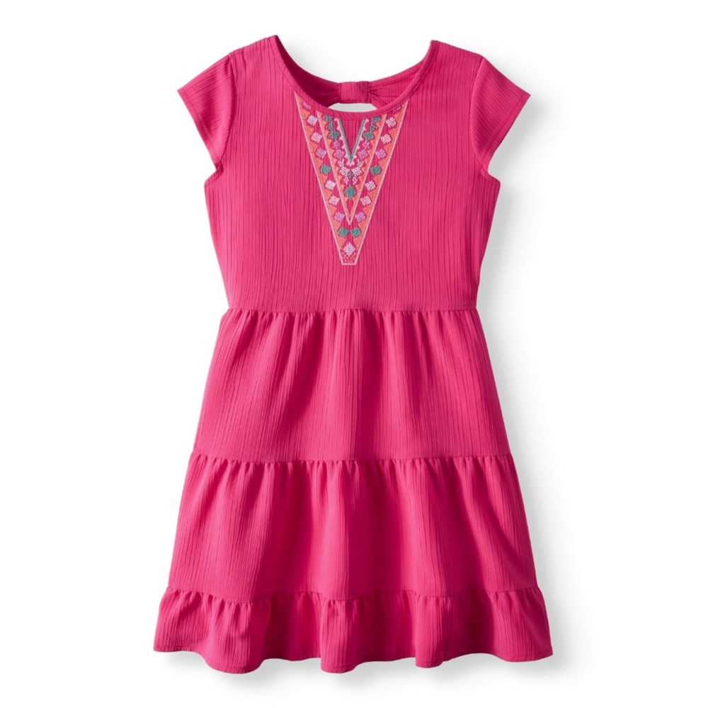 wonder nation girls tribal embroidered ruffle Tiered dress size L 10/12